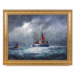 Jack Rigg (British 1927-2023): 'Off Whitby', oil on canvas board signed and dated 1987, titled and dated 1986 verso 34cm x 45cm