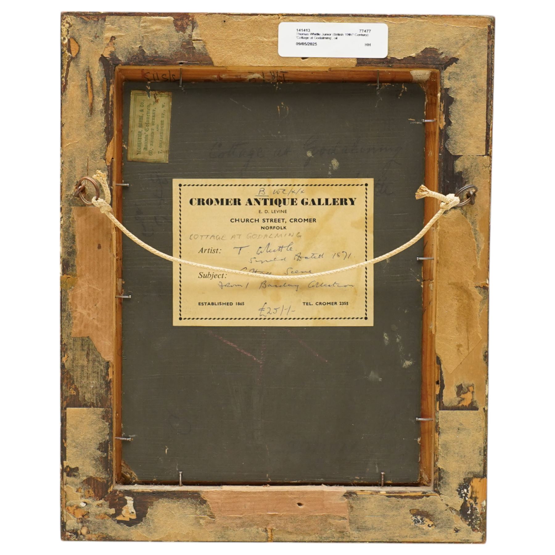 Thomas Whittle Junior (British fl.1865-1885): 'Cottage at Godalming', oil on board signed and dated 1871, 19cm x 14cm