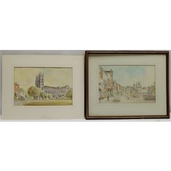 Glyn Hutchinson (British 20th century): Beverley Minster and Saturday Market, pair watercolours signed 17cm x 25cm, and a further watercolour signed Margaret Martin 22cm x 32cm (3)