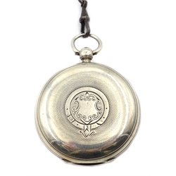  Victorian silver pocket watch key wound by A H Drinkwater no. 16053, case by Robert Gravenor, London 1886, on silver figaro chain  