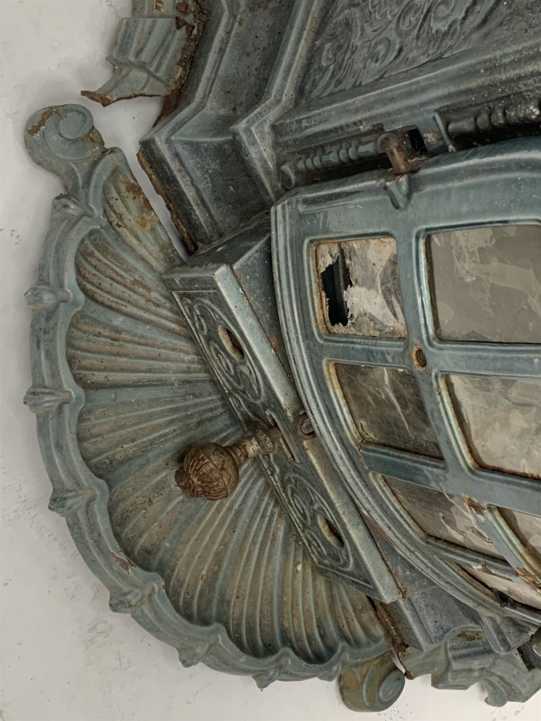 Deville & Co - French Art Nouveau period blue enamel stove, decorated with floral scrolls and flower heads, shell heath, W69cm, H78cm