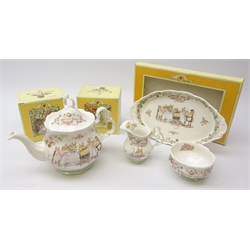  Royal Doulton Brambly Hedge Tea Service: Teapot, Tea Cream, Sugar Bowl and Regal Tray, teapot lacking box (4)  