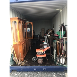  Container Auction. Entire container contents as per photographs, to include: old tools, boxes, pictures, antique sideboards, garden bench, wall unit, rotavator, sofa bed, chaise longue and more, as per images and much more. Location: Scarborough Business Park YO11 3TX Viewing: Strictly by appointment call 01723 507111. Please note: all contents must be removed by Friday 9th October 2020, items not collected by this time will be disposed of or resold on behalf of David Duggleby Ltd. This does not include the container.