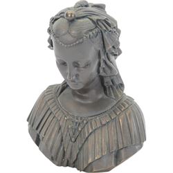 Angelica Maria composite bust, upon a square base, H20cm