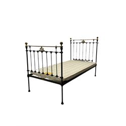 Victorian brass and black painted wrought iron 3' 6” single bedstead with box base