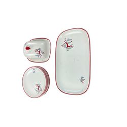 Crown Devon Stockholm pattern tea wares, comprising cake plate, butter dish and cover and six dessert plates 