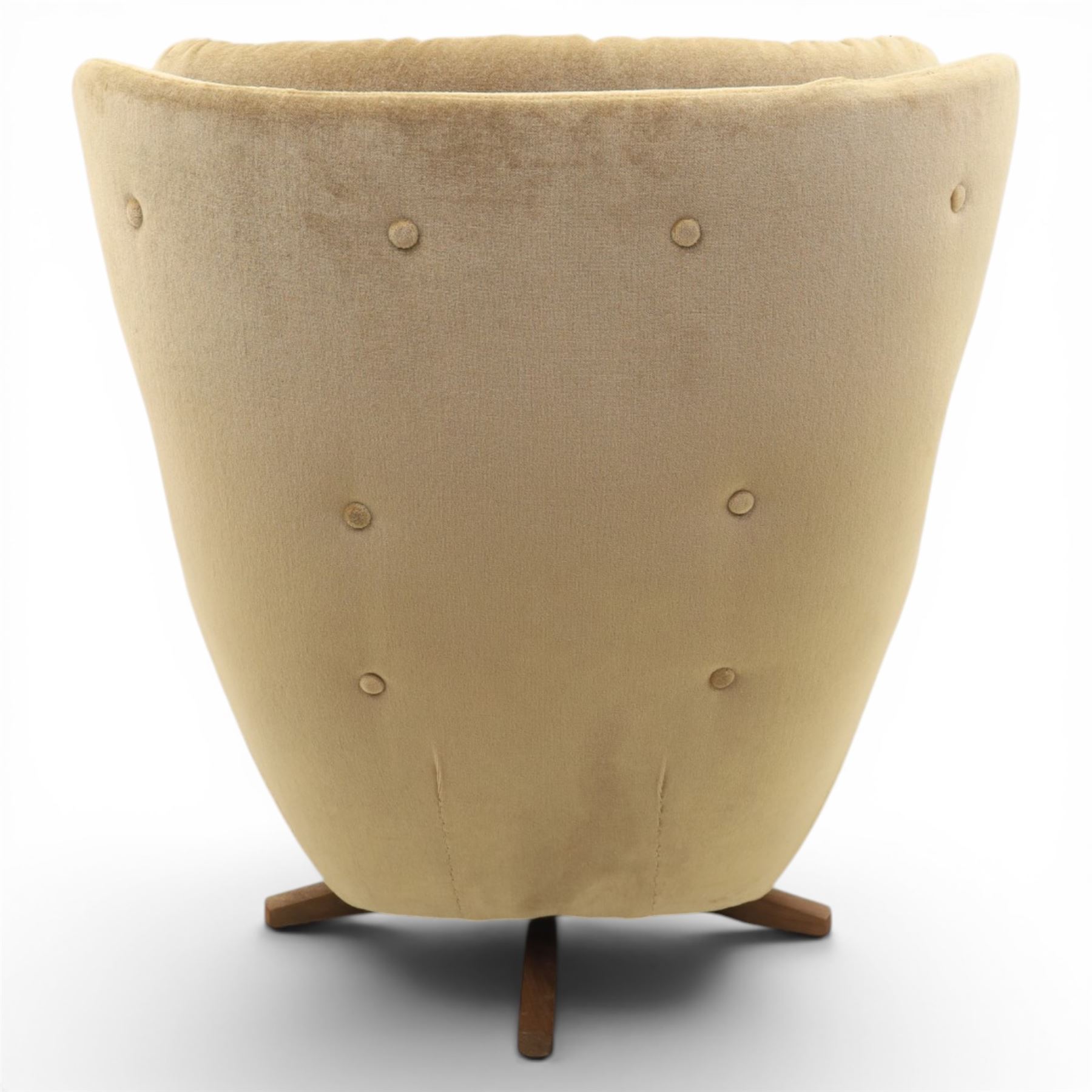 Parker Knoll - 'Blofeld' type model 1028 Statesman swivel chair, upholstered in grey velvet fabric, raised on a teak five point base  
