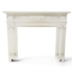 Large Adam's design white painted Neoclassical fire surround, the frieze moulded with godd...