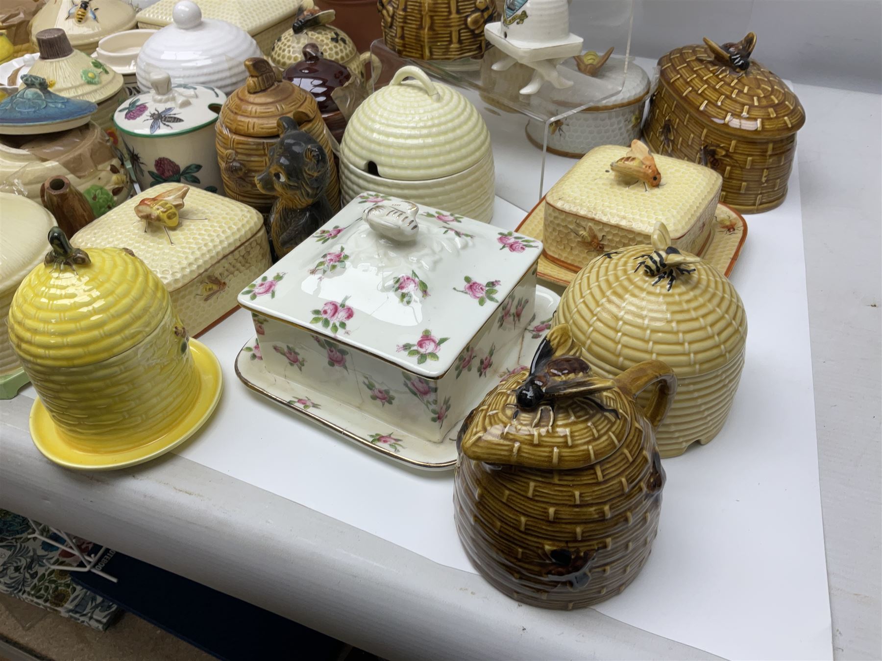 Large collection of honey pots, of various shapes, to include examples from Crown Devon, Marutomo ware, W.H Gloss, Goebel etc 
