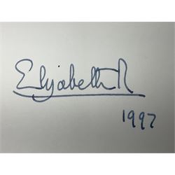 HM Queen Elizabeth II and HRH the Duke of Edinburgh - signed 1997 Christmas card with two gilt cyphers to front and colour photographic portrait inside,  signed Elizabeth R and Philip with manuscript date 1997 below