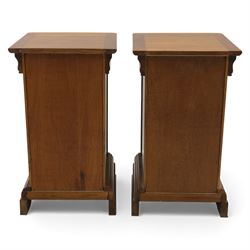 Willis & Gambier - French cherry wood bedside cabinets, each with square moulded top, frieze baize lined drawer and single cupboard door, raised on shaped plinth bases