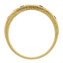 18ct gold seven stone ruby and round brilliant cut diamond half eternity ring, London 1984