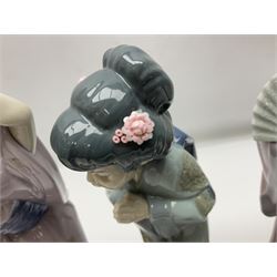 Three Lladro Japanese figures, comprising Sayonara no. 4989, Chrysanthemum no. 4990 and Madame Butterfly no. 4991, largest H30cm