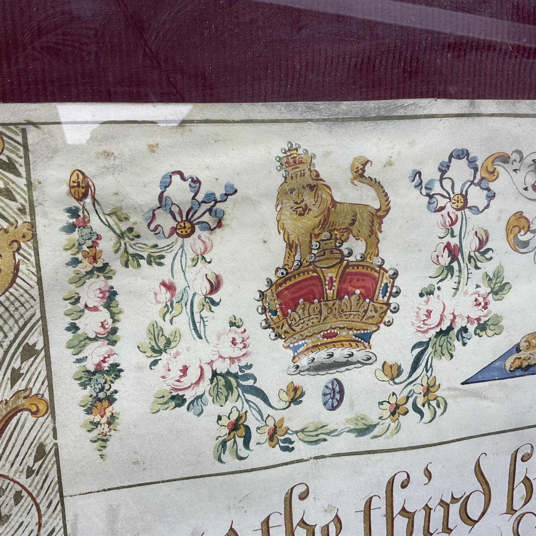 Large 18th century framed and glazed Indenture for King George III to George Rivers, Lord Rivers of Straths Saye, including frame H92.5cm L107.5cm