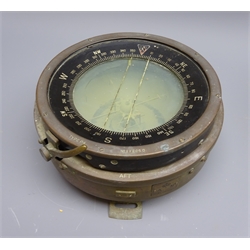  WW2 aircraft compass, bezel stamped Type P4 No.17206D, body stamped AFT with AM plaque REF No.6A/0.227, D18cm  
