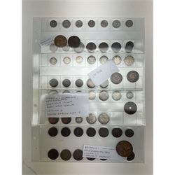 Interesting collection of 18th century and later Commonwealth and international coins, including India, Rhodesia, South Africa, Spain, Italy, Netherlands, Palestine, Russia, canada, Greece, Jersey, Guernsey, Germany, France, etc, including many silver examples