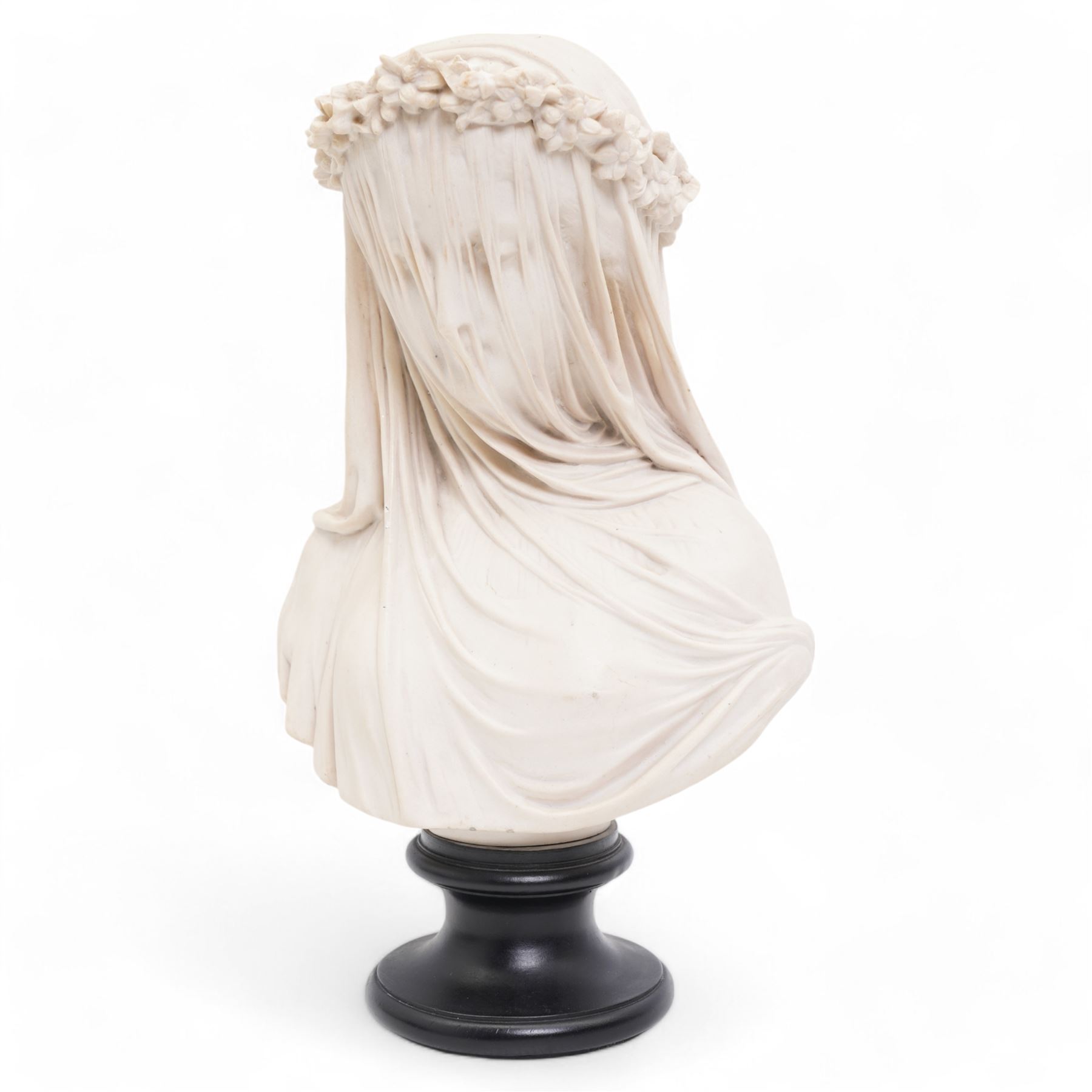 Composite marble bust, The Bride, after the Raffaele Monti, signed to underside 'A. Filli Firenze Italy', base inset with French Peter the Great 1717 medallion, H37cm