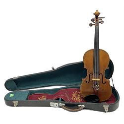 French violin c1900 labelled Guadagnini with 35.5cm two-piece maple back and ribs and spruce top, labelled 'Joannes Baptista Guadagnini Pla Centinus Fecit Mediolani 17**' L59cm overall; in hard carrying case