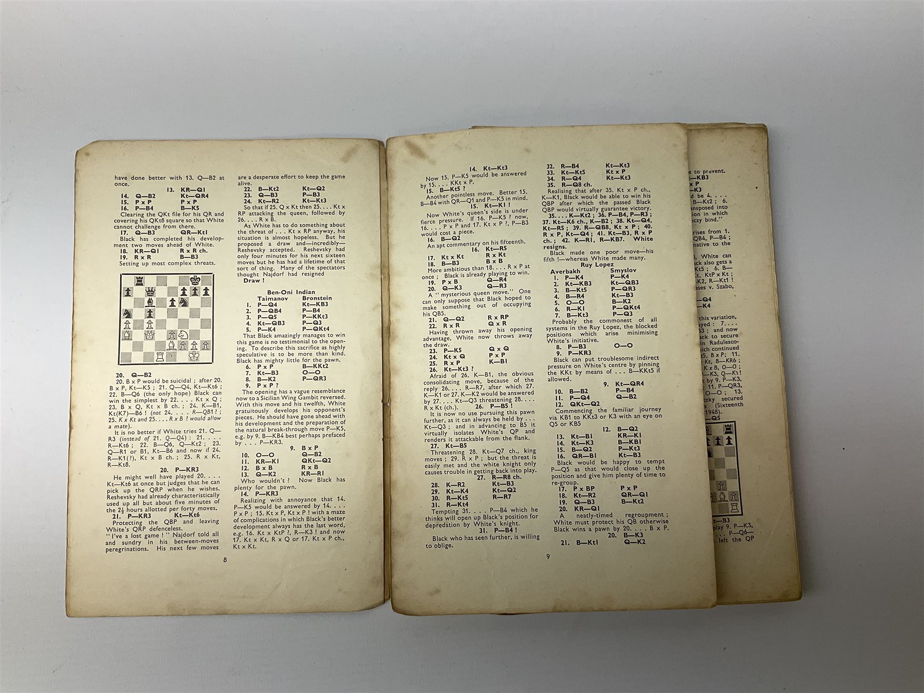 Three bound volumes of 'Chess' magazine 1946-50; fifteen issues of 'The BCCA Magazine' 1949-51; Chess Olympiad books 1970 &1972; and other books and pamphlets of chess interest