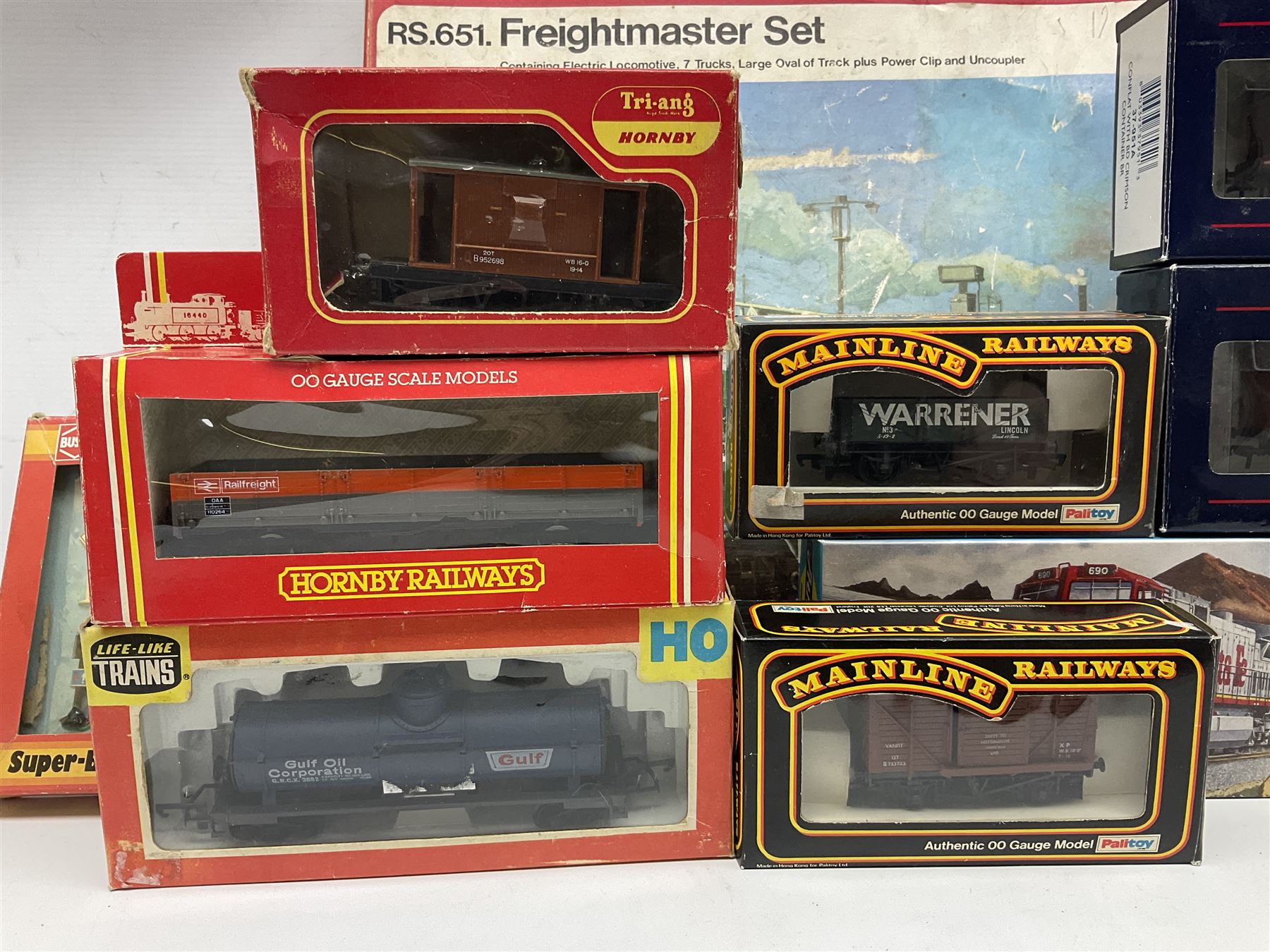 Hornby '00' gauge - RS.651 Freightmaster Set with Class 31 Diesel (Brush Type 2) A1A-A1A locomotive, seven wagons and track; boxed; together with fifteen various makers wagons and Busch Micro Electronic Roadworks Sign Set; predominantly boxed
