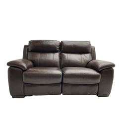 DFS - 'Cornell' two seat electric recliner sofa, upholstered in chocolate leather, button controlled with USB 