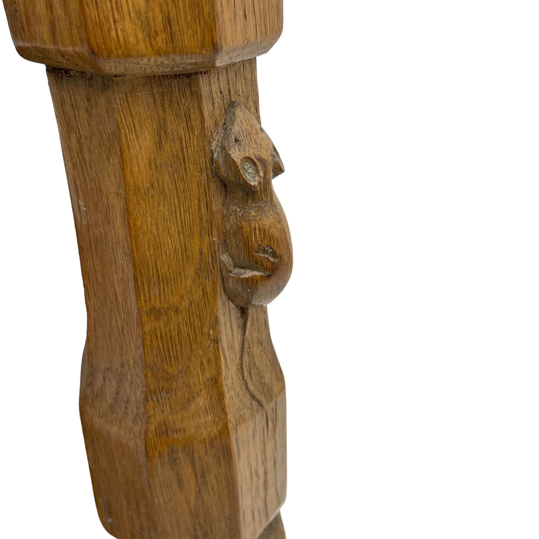 Mouseman - circa. 1950s oak serving table, adzed rectangular top over two drawers, on octagonal supports joined by adzed undertier, the rear right leg carved with mouse signature, by Robert Thompson of Kilburn