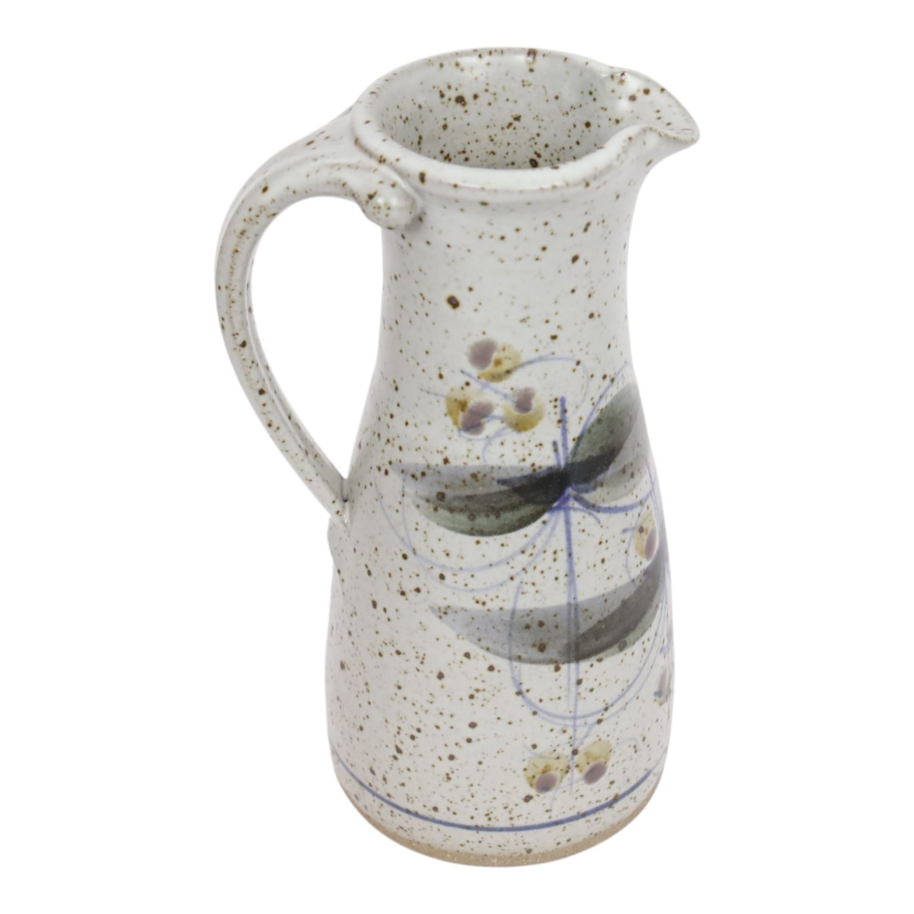 Large Andrew Hague Askrigg Studio Pottery bowl, with abstract foliate design and speckled glaze to the interior, and scale effect to the interior, H9.5cm D35.5cm, together with a cheese keeper and jug, also by Andrew Hague in matching design, each with impressed marks beneath