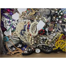 Large quantity of costume jewellery to include necklaces, bracelets, rings and watches