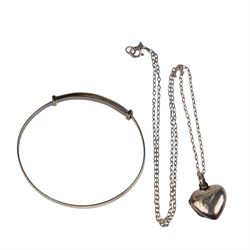 Two pairs of 9ct gold earrings and silver jewellery including jet brooch and earrings, heart pendant, St Christopher's and a bangle