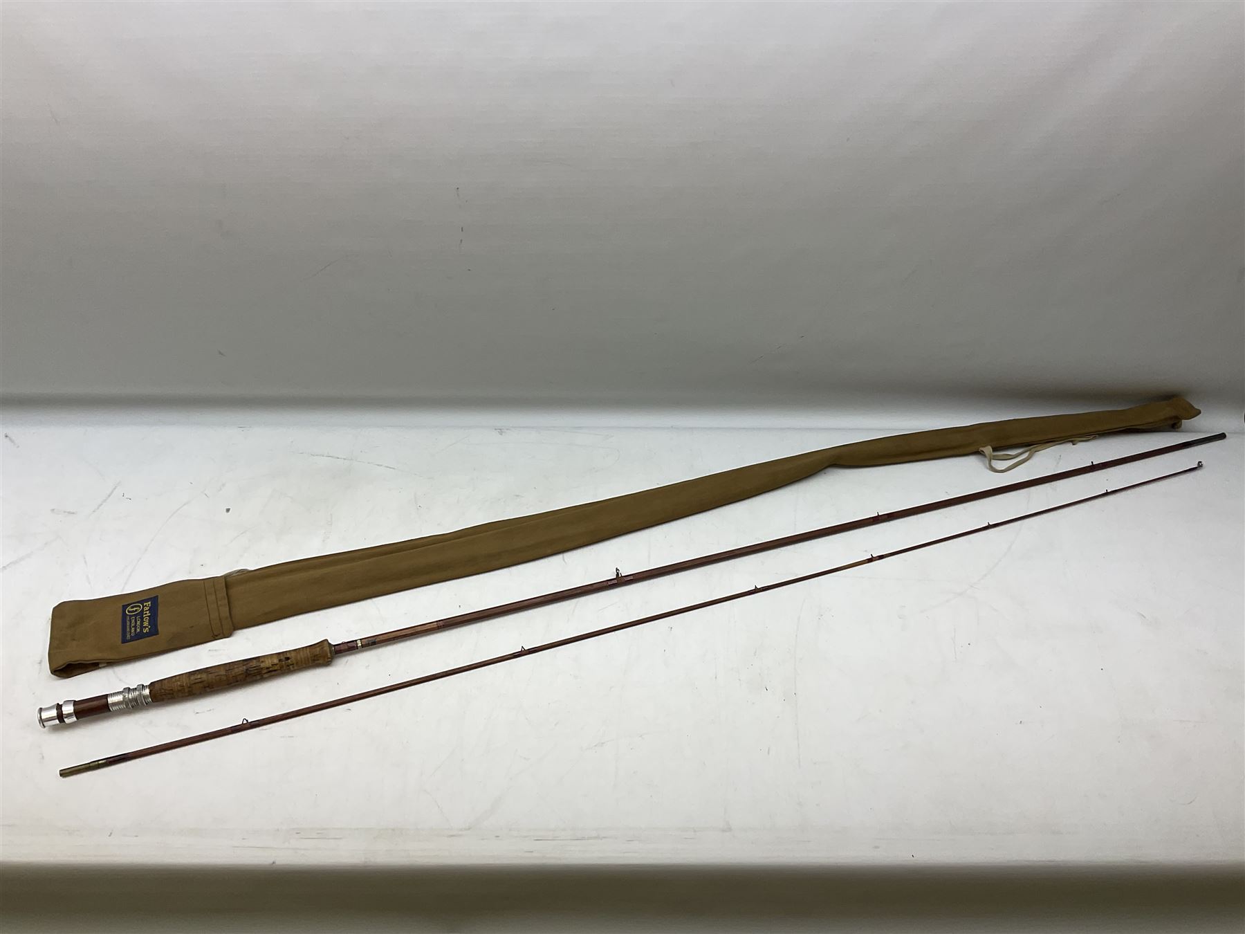 'The Scottie' 9ft 6inch split cane two piece fly fishing rod, housed in a Farlow's London rod bag