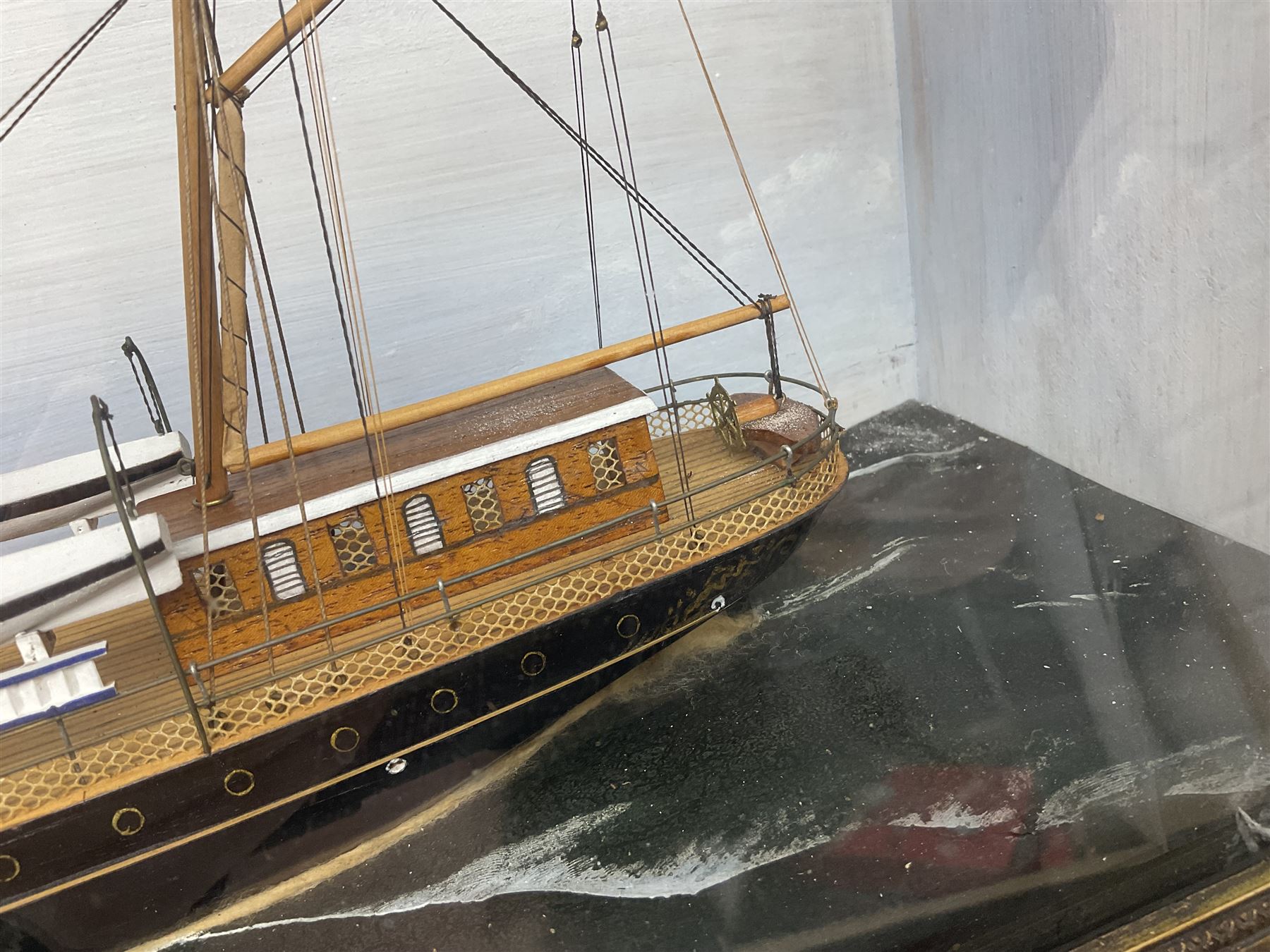 Victorian diorama of scratch built model of steam ship Alexandria, in a glazed case, H41cm, L83cm