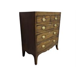 Early 19th century inlaid mahogany chest of two short and three long graduated drawers on splayed feet