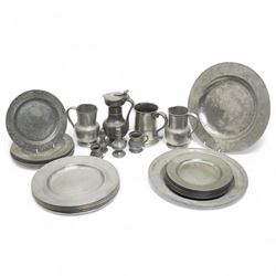 Large collection of 18th century and later pewter plates, of graduating sizes, and a group...