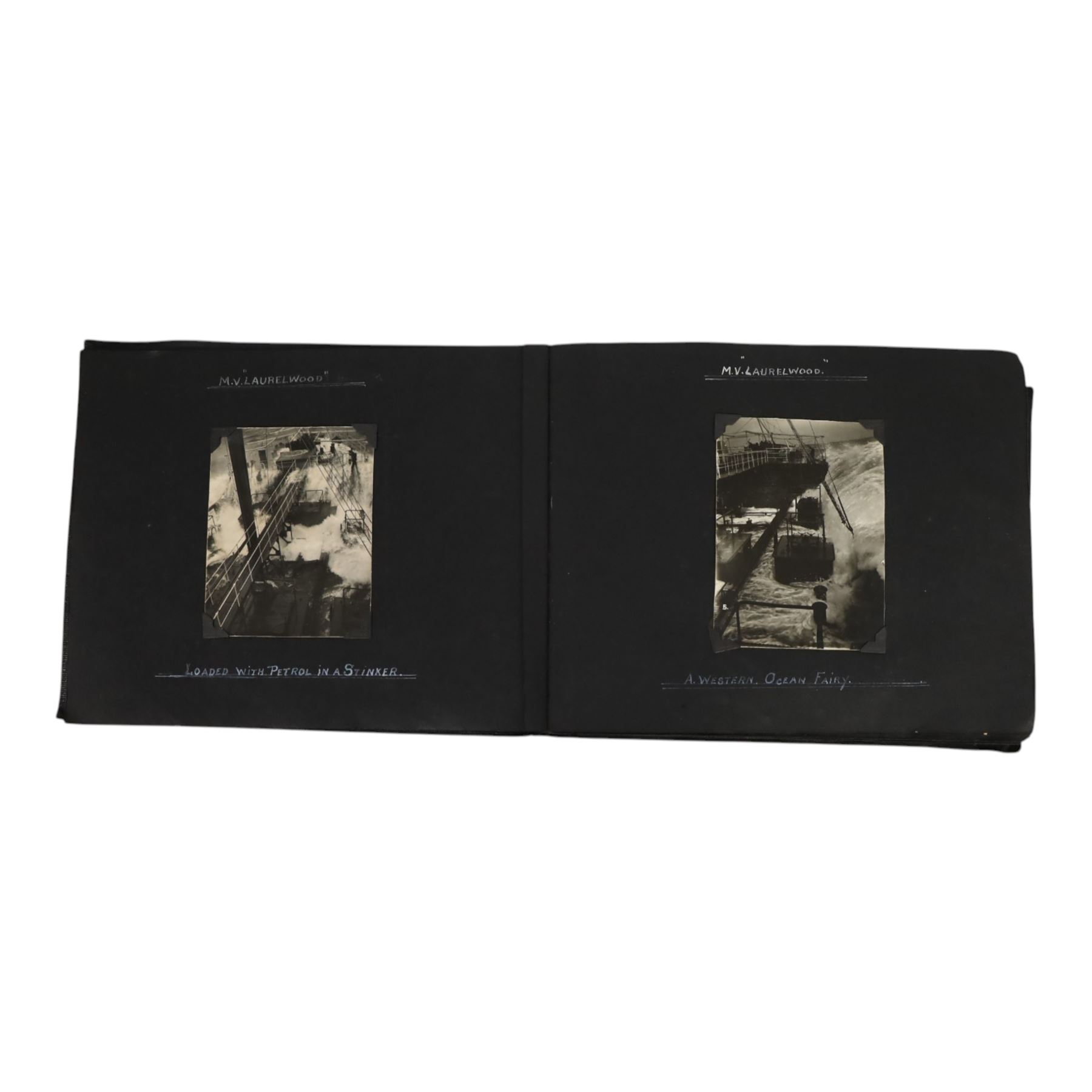 20th century photograph album belonging to Mr S. Wallis of Whitby, the photographs documenting his life on the sea, during his time in the Navy aboard MV Laurelwood and his return to Whitby, including the Japanese attack on Woosung China 1931, a lumber camp in Canada 1929, Timbi Island Santos 1929, whaling on board S.S Curacoa, Whitby railway strike 1927, Whitby Regatta 1958, etc