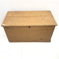 Victorian pine blanket box, hinged lid, two carrying handles, W94cm, H50cm, D49cm