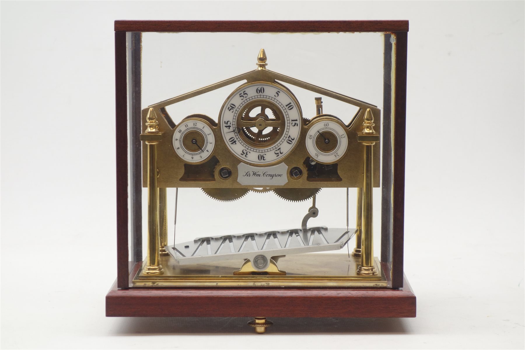 Devon Clocks Congreve type brass 'Rolling Ball' clock, with Arabic