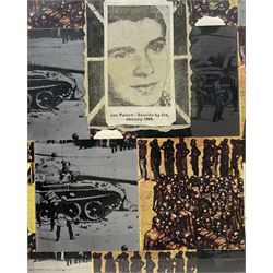 Joe Tilson (British 1928-2023): 'Jan Palach: Suicide by Fire', screenprint and collage 66cm x 53cm