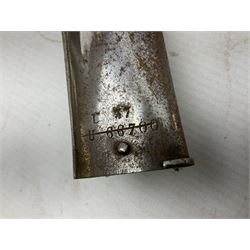 French model 1866 sabre bayonet, the 57.5cm curving blade marked St. Etienne 1873; in associated steel scabbard L71cm; and Mosin-Nagant M1891 socket bayonet with 43cm cruciform blade No.37068 (no scabbard) (2)