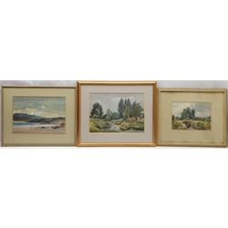 Richard Faulkner (Irish 1917-1988): 'The Tow River Ballycastle', 'The Little Bridge' and Coastal Landscape, three watercolours signed, two titled on labels verso with artist's address, max 26cm x 37cm (3)