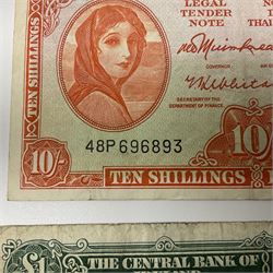 The Central Bank of Ireland one pound banknote 11.4.64 ‘46G 869736’ and ten shillings banknote 7.10.65 ‘48P 696893’