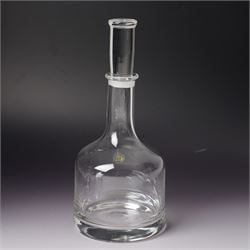 Three Dartington Crystal examples designed by Frank Thrower, comprising two oils and vinegar bottles, and one decanter, together with a covered jar with spoon designed by Palona Picasso for Villeroy & Boch, all boxed (3)