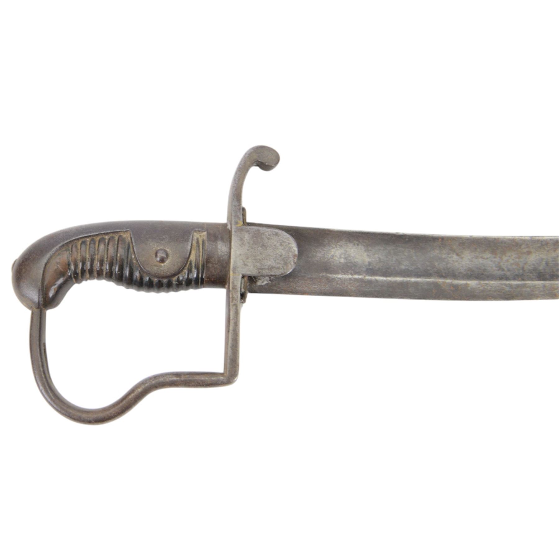 Calvary officers sword, with 81cm curved single edged blade, iron guard with side loop and fluted ebony grip, overall L95cm 