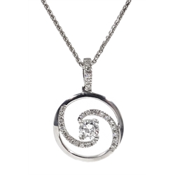  18ct white gold diamond swirl pendant necklace hallmarked, diamond 0.4 carat  