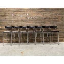Seven chrome framed tall ball stools with upholstered seat and three other tall stools (10)