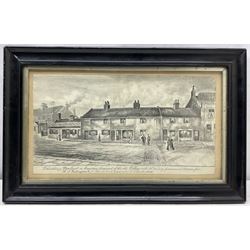 Frederick Schultz Smith (Hull 1860-1925): 'Vanishing Newland' - Hull Street Scene, monochrome watercolour and ink signed, titled extensively inscribed and dated 1908 along the bottom edge 22cm x 40cm 
Notes: Born in Worthing, Sussex in 1860, F S Smith came to Hull as a small child and lived most of his life in the old St. John's Wood area in west Hull; he was still drawing in his sixties shortly before his death in 1925. Much like his near contemporary and fellow Yorkshire artist Albert Thomas Pile (1882-1981), his drawings are visual 'snapshots' in time, often produced to record buildings that were due to be demolished. Smith was commissioned to produce around three hundred drawings for C E Fewster, a paint maker in Hull who collected historical records. Some were also used as illustrations in books and newspapers, such as the Eastern Morning News, whilst others were sold to the owners of premises which he had drawn.