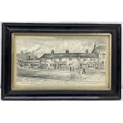 Frederick Schultz Smith (Hull 1860-1925): 'Vanishing Newland' - Hull Street Scene, monochrome watercolour and ink signed, titled extensively inscribed and dated 1908 along the bottom edge 22cm x 40cm 
Notes: Born in Worthing, Sussex in 1860, F S Smith came to Hull as a small child and lived most of his life in the old St. John's Wood area in west Hull; he was still drawing in his sixties shortly before his death in 1925. Much like his near contemporary and fellow Yorkshire artist Albert Thomas Pile (1882-1981), his drawings are visual 'snapshots' in time, often produced to record buildings that were due to be demolished. Smith was commissioned to produce around three hundred drawings for C E Fewster, a paint maker in Hull who collected historical records. Some were also used as illustrations in books and newspapers, such as the Eastern Morning News, whilst others were sold to the owners of premises which he had drawn.