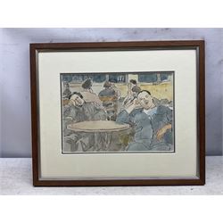 Hubert Andrew Freeth RA (British 1912-1986): 'Refreshment Tents - Henley Regatta' and Two Workers Asleep, two ink and watercolours signed, one titled on John Lindsey Fine Art label verso, exhib. 1982, max 30cm x 41cm (2)