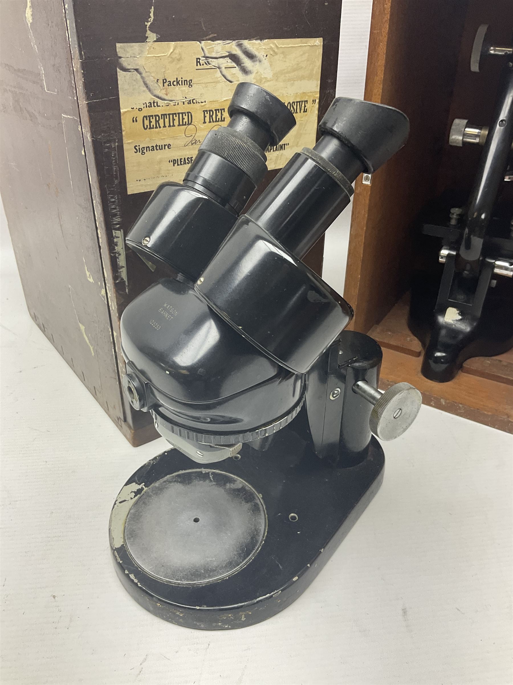 Three W. Watson & Sons microscopes, comprising Barnet binocular no 125253, Kima no 123196 and Service no 44858, all boxed 