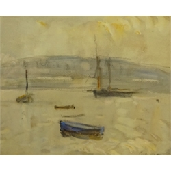  William (Fred) Frederick Mayor (Staithes Group 1866-1916): Boats at Runswick near Whitestone Cliff, watercolour and pastel signed, 30cm x 38cm Provenance: direct family descent until 2003, then with T B & R Jordan Stockton-on-Tees, with certificate of authenticity signed by the artist's grandson James attached verso  