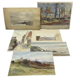 Josiah Wilson (British 19th/20th Century): 'South Scarborough' 'West Ayton' 'On Falsgrave Moor' 'South Shore' and 'On Lady Edith's Drive', set of Scarborough related watercolours signed and variously titled, max 20cm x 30cm; together with a collection of drawings by John Potter, variously signed and inscribed